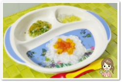 離乳食65日2回目トマトとかぼちゃ粥