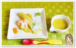 離乳食128日1回目クレープ キウイとみかん