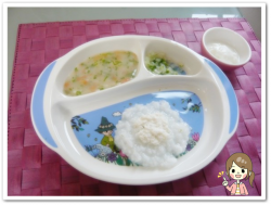 離乳食75日1回目ひらめのこんぶだし汁粥