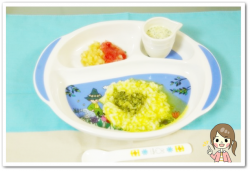 離乳食80日2回目かぼちゃ粥ブロッコリー乗っけ
