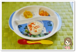 離乳食86日1回目にんじんと豆腐のうどん